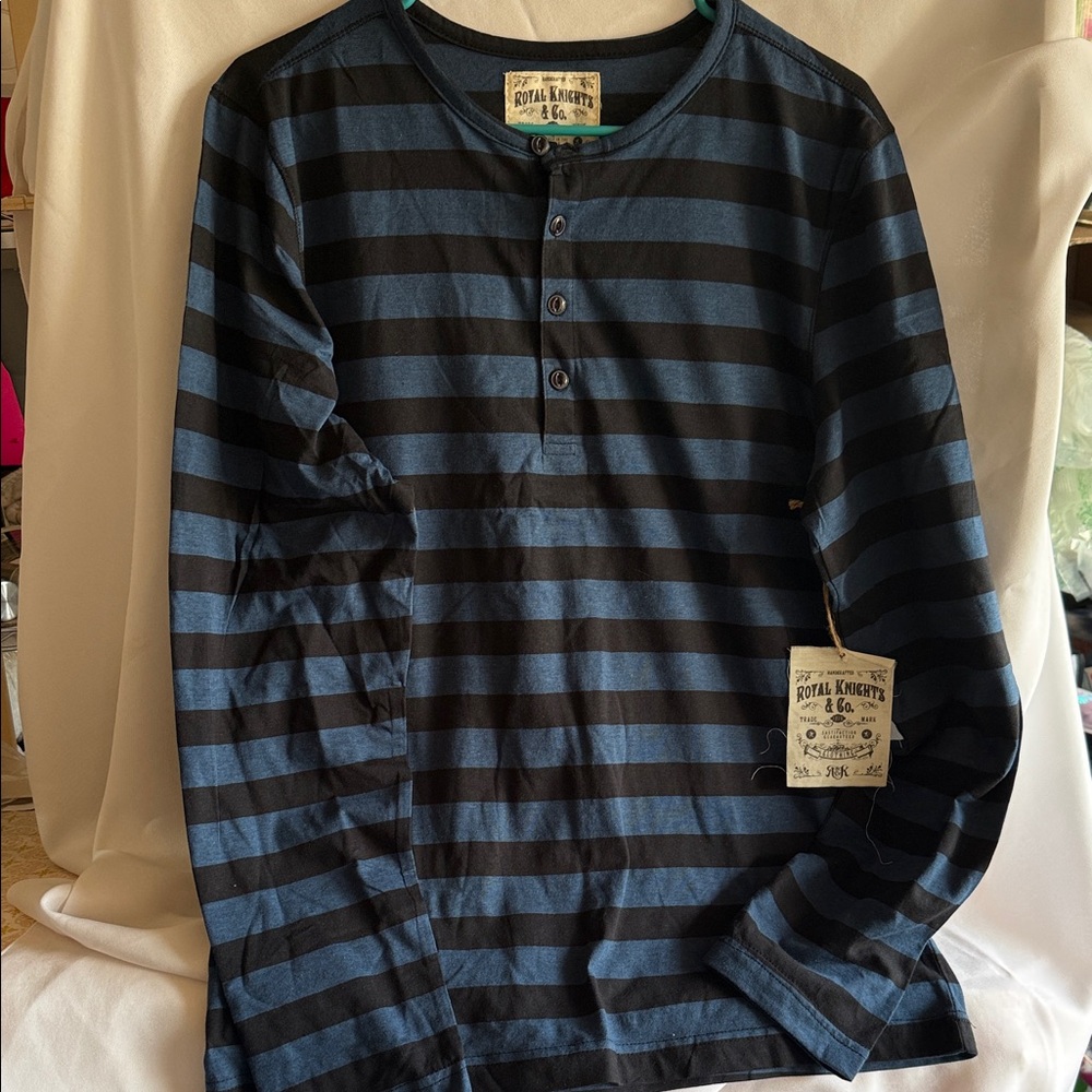 Royal Knights Men's Navy Striped Long Sleeve Shirt